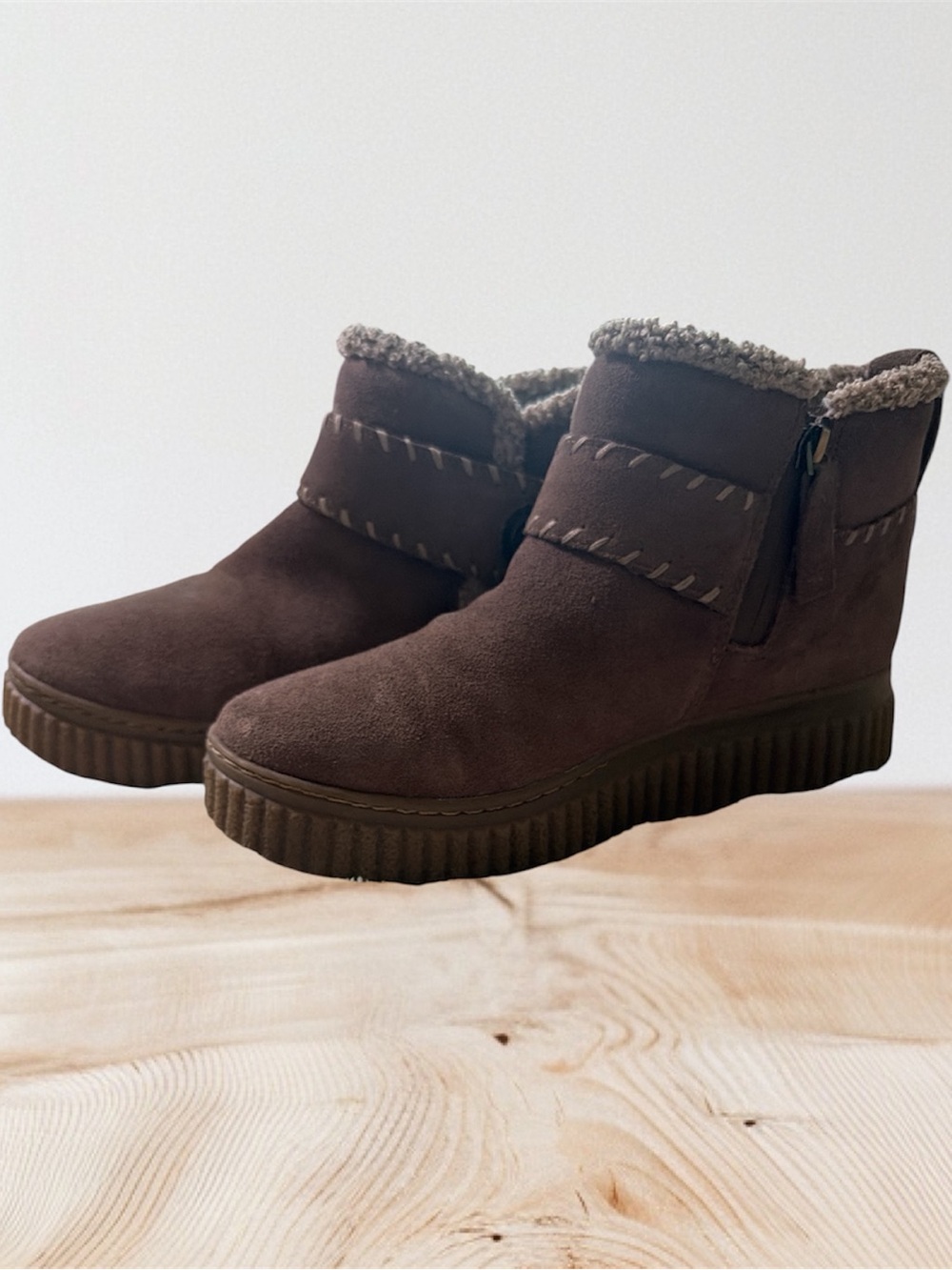 Easy Spirit Brown Faux-Suede Shearling Lined Women's Ankle Boots